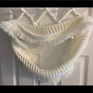 Winter white infinity scarf with crochet design